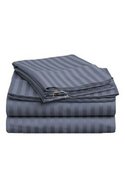 HomePuls Fitted Bed Sheet Damask Cotton 100% Stripe 1 cm, 230 x 250 cm for Mattress 180 x 200 cm, Anthracite