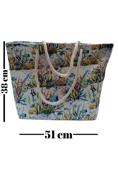 fancykidsantalya Women's Beach Bag with Zipper, Lined Pocket, Aquarium Pattern, Soft Rope Handle