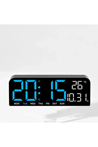 VTM Blue Digital Clock with LED, Calendar, Stopwatch, Alarm, Thermometer, Snooze, 24x9cm