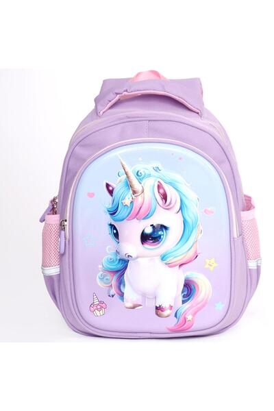 B4U Ghiozdan gradinita fete 2 compartimente mov Unicorn DAWEIMAO DW-589