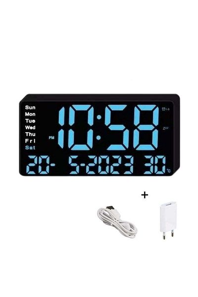 VTM Digital Table Clock with Blue LED, Alarm, Snooze, Calendar, Temperature, 11x22cm