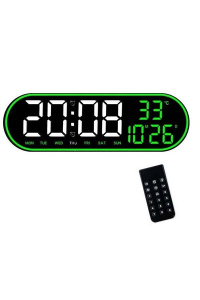 VTM Ceas Digital de Masa si Perete Oval Verde cu LED, Calendar, Cronometru, 2 Alarme, Termometru