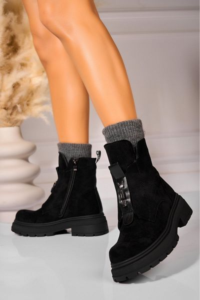 Joana Women's Black Fur-lined Boots Made of Eco-Suede Leather Leisel2
