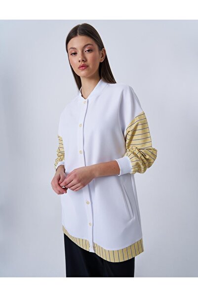 Kayra Kolej Yaka Garnili Tunik Optik Beyaz
