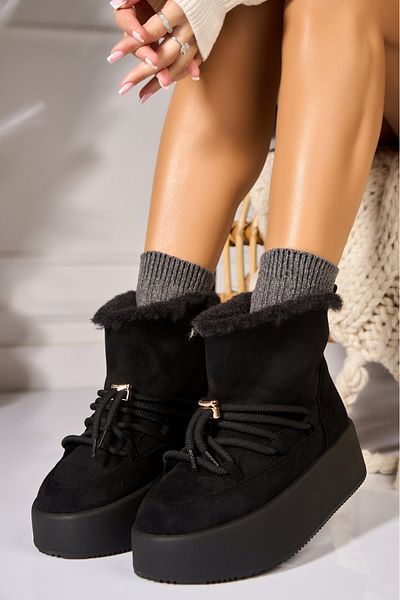 Joana Women's Black Fur-lined Boots Made of Eco-Suede Leather Rokaya