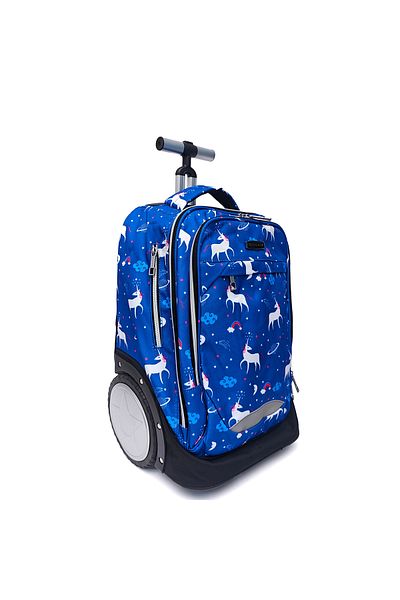 B4U Girls' trolley school bag 3 compartments blue unicorn high school 1802B