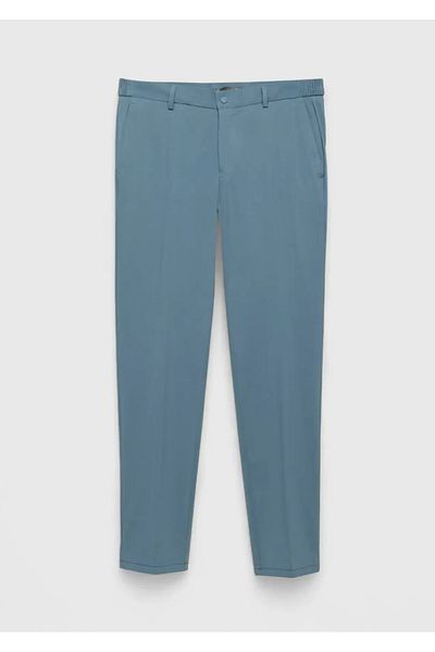 Ramsey Blue Plain Knitted Jogging Fit Casual Trousers