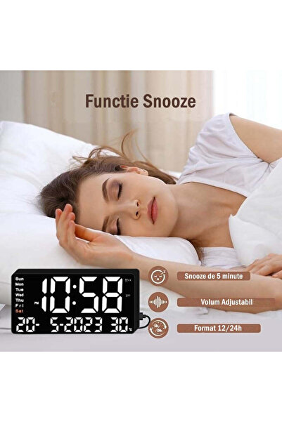 VTM White Digital Table Clock with LED, Alarm, 3 Brightness, Calendar, Temperature, Snooze