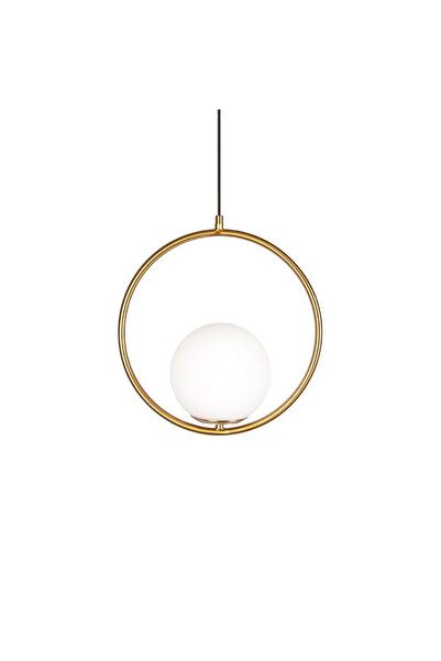 LUXXO Pendul Globe, 1xE27, abajur alb lăptos, detaliu circular metalic