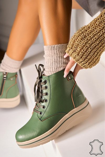 Joana Women's Green Natural Leather Boots Alexina