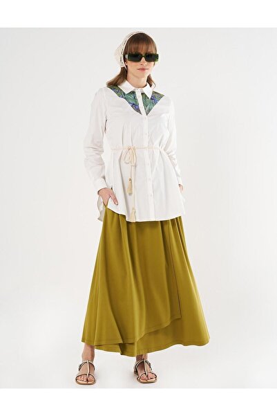 Kayra Baskı Detaylı Pamuklu Tunik KY-B25-81014 - Ekru