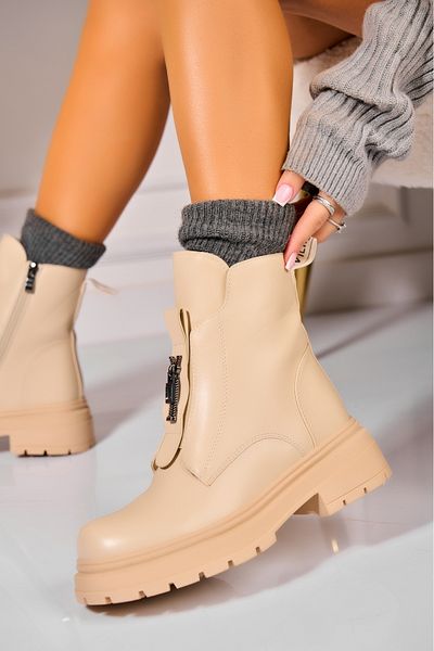 Joana Women's Beige Fur-lined Boots Made of Ecological Leather Leisel