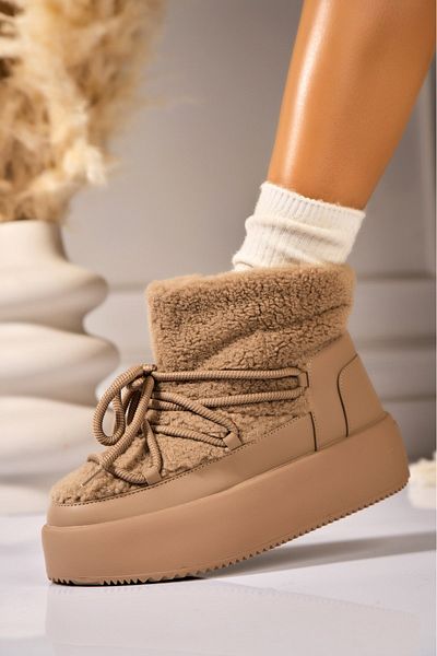 Joana Women's Khaki Fur-lined Boots Made of Eco-Leather Kinzly