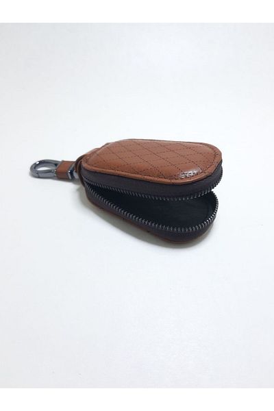 yedideri Classic Leather Keychain – Men's Women's Zippered Car Key Case