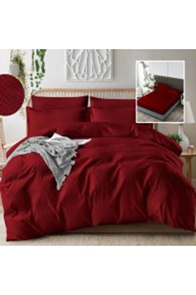 HomePuls Fitted Bed Sheet Damask Polycotton Stripe 1 cm, 230 x 250 cm for Mattress 180 x 200 cm, Persian Red