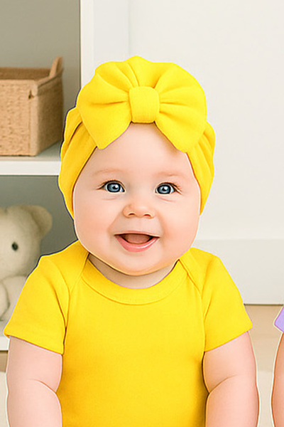 Sitilin Baby Double Layer Bowknot Bonnet 100% Cotton, Newborn and 0–12 Months Compatible Skin Friendly Stl7077