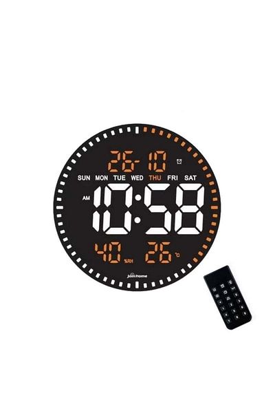 VTM Ceas Digital de Perete cu LED Portocaliu, Calendar, Termometru, Cronometru, Telecomanda, 28cm