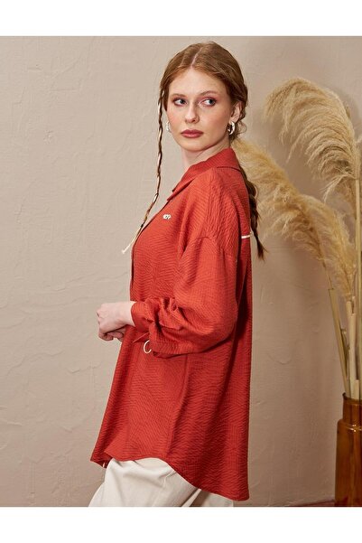 Kayra Patı Gizli Viskon Tunik KY-B25-81047 - Kiremit