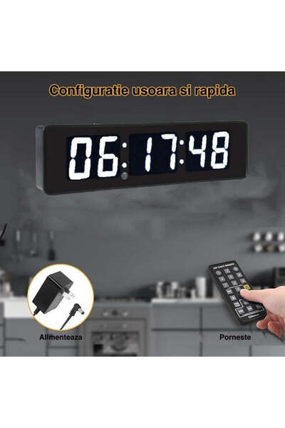 VTM Ceas Digital de Masa si Perete cu LED Alb, Cronometru, Timer, Alarma, 34x9cm
