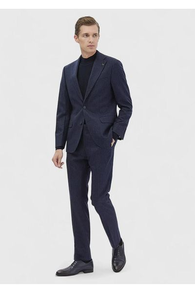 Ramsey Navy Blue Striped Zeroweight Slim Fit Wool Blended Suit