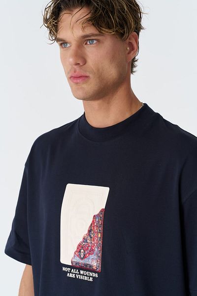 fame-stoned Not All Wounds Are Visible Printed Unisex 100% Cotton Embroidered Blue T-Shirt