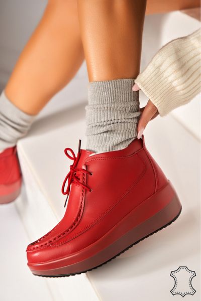Joana Women's Genuine Leather Boots Red Hasna
