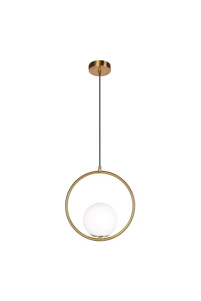 LUXXO Pendul Glob, 1xE27, abajur alb lăptos, detaliu circular metalic