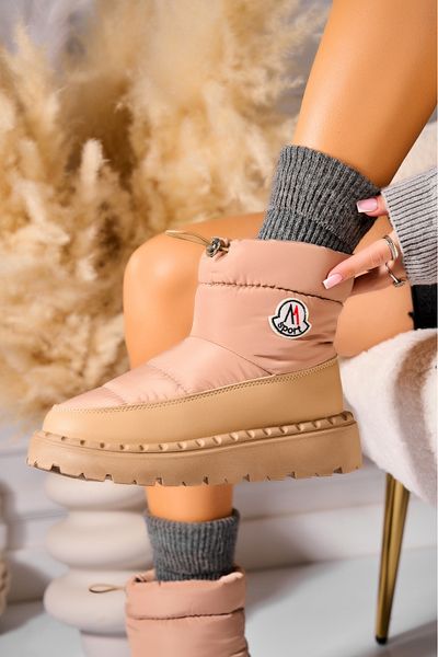 Joana Women's Khaki Fur-lined Boots Made of Ecological Leather Zanyia