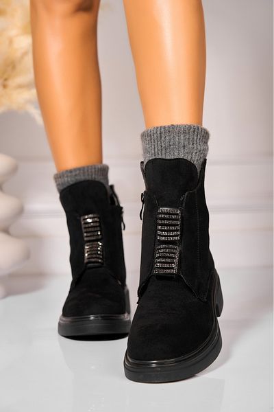 Joana Women's Black Fur-lined Boots Made of Eco-Suede Leather Krisa2