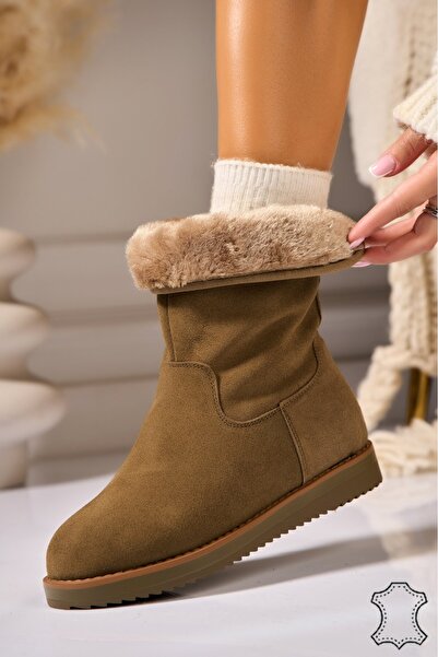 Joana Γυναικείες πράσινες σουέτ δερμάτινες μπότες Semya