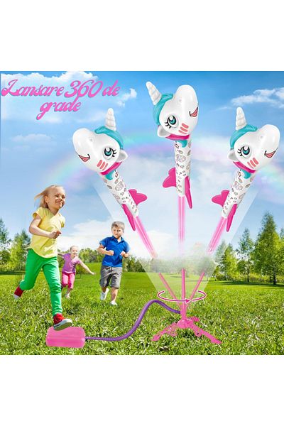LUDIRO Launcher and 3 Foam Rockets Set for Children 3-7 Years Old, Active and Outdoor Play
