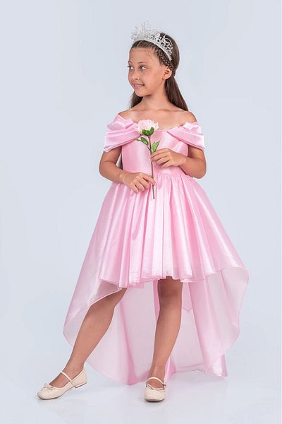 vestitino Girls' Chiffon Detailed Evening Dress-Off Shoulder, Long Tail