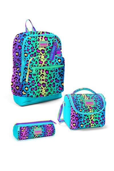 Coral High GOSHOPYA مجموعة حقائب مدرسية مكونة من 3 قطع بنمط الفهد الملون GOSE...