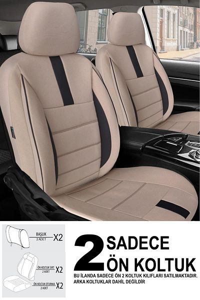 GM-DESIGN Onyx Beige Armrest Front 2 Car Seat Cover (Doblo Van-Panel Van 1+1-Fiorino-Combo)