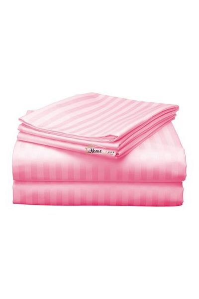 HomePuls Sheet for double bed Damask Polycotton stripe 1 cm, 220 x 230 cm, Pink Bonbon