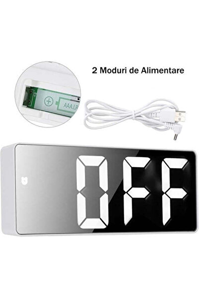 VTM White Digital Clock with White LED, Alarm, Thermometer, Voice Control, Adapter Included