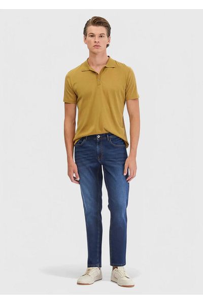 Ramsey Oil Green Plain Polo Neck Cotton Blend T-Shirt