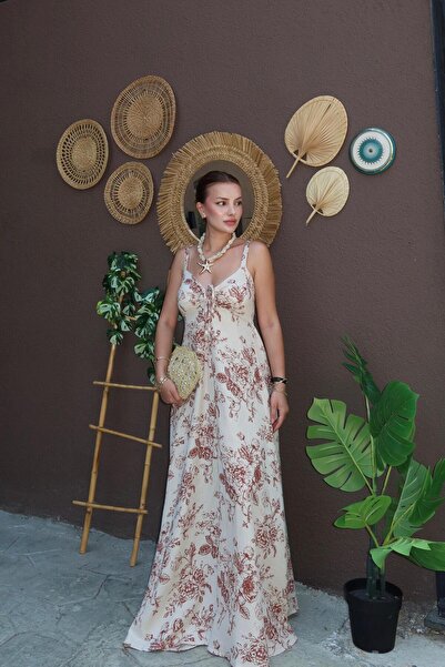 BAŞARAN Φόρεμα με λουλουδάτο σχέδιο με λουράκια λευκό