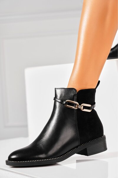 Joana Γυναικείες μαύρες μπότες με επένδυση γούνας από οικολογικό δέρμα Azumi