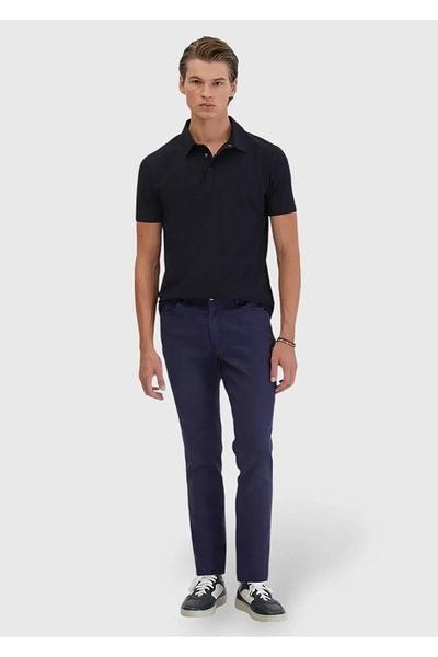 Ramsey Navy Plain Polo Neck T-Shirt
