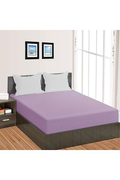 HomePuls Elastic Bed Sheet Damask Polycotton Stripe 1 cm, 210 x 250 cm for Mattress 160 x 200 cm, Lilac