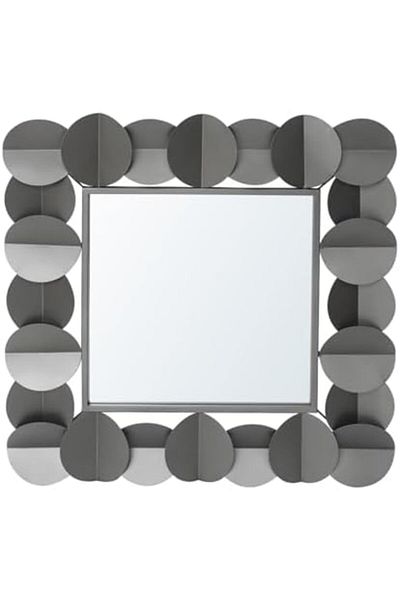 Vanity Living Wall Mirror with Small Circled Pattern, Square Design - Gun Metal Finish, Decorative A