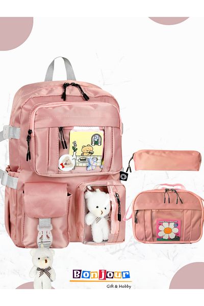 Bonjour Gift & Hobby Set of 3 Korean Models: Children's Primary School Bag, Pen Holder, Lunch Box, Backpack