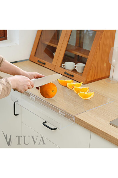 TUVA REKLAM TUVA - لوح تقطيع بليكسي شفاف أنيق مع وعاء نفايات |   نظافة سهلة التنظيف مطبخ حديث