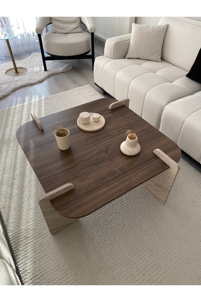 MONEayna Afrolli Orta Sehpa Modern Ceviz Mermer Desen