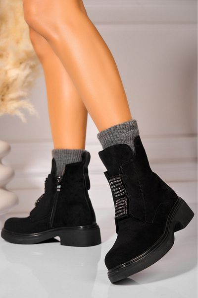 Joana Women's Black Fur-lined Boots Made of Eco-Suede Leather Krisa2