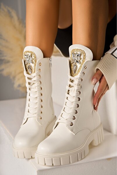 Joana Γυναικείες Λευκές Μπότες με Γούνινη Επένδυση από Οικολογικό Δέρμα Liyana2