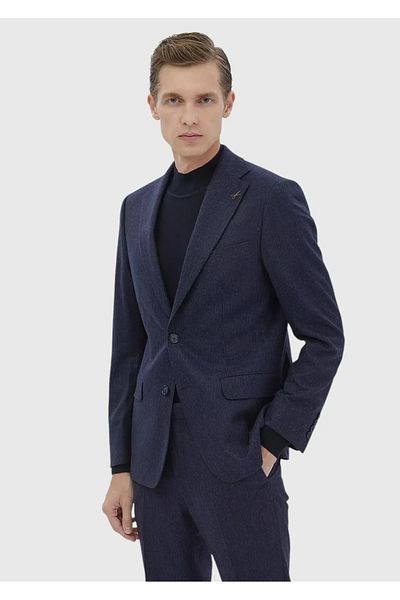 Ramsey Navy Blue Striped Zeroweight Slim Fit Wool Blended Suit