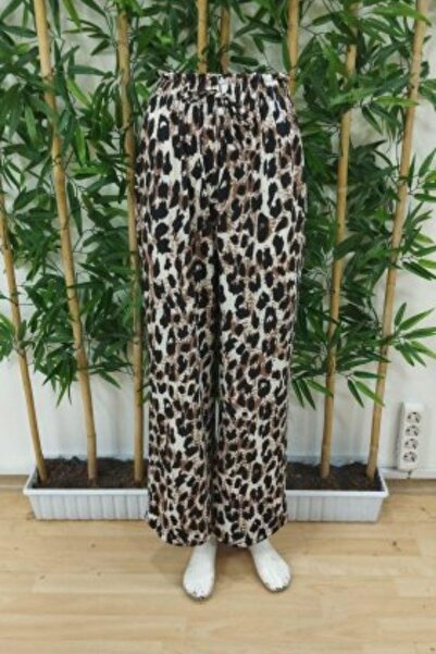 Mossta Leopard Patterned High Waist Wide Leg Trousers - Leopard