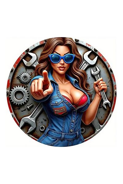 MegaSticker Mechanic Girl Sticker Car, Motorcycle, Helmet, Laptop, Glass Sticker 13X13 cm
